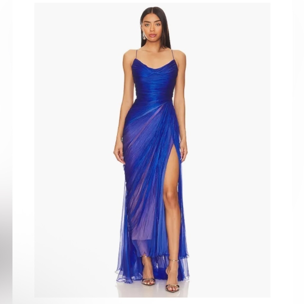 Elegant Royal Blue Maxi Dress with Side Thigh Slit
